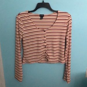 striped justify crop long sleeve shirt. BRAND NEW.